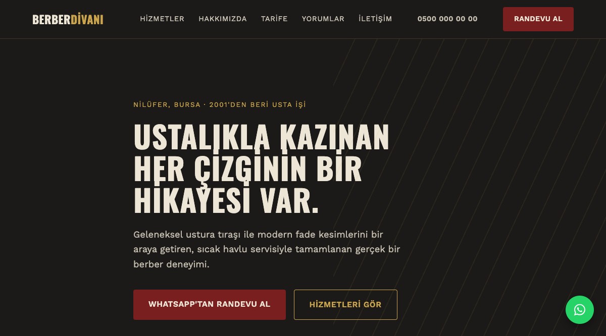 Erkek kuaförü / berber web sitesi örneği
