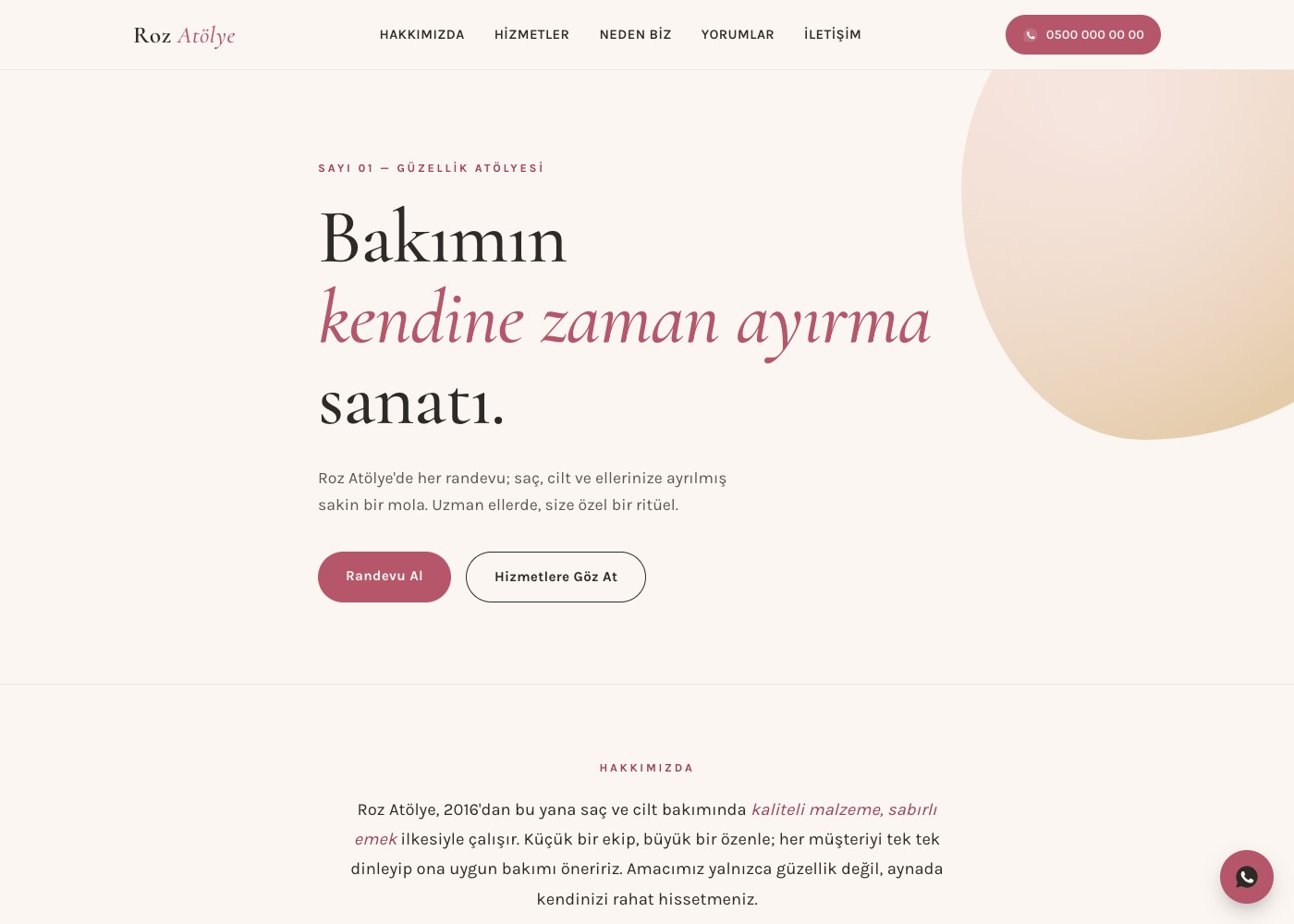 Kadın kuaförü / güzellik salonu web sitesi örneği