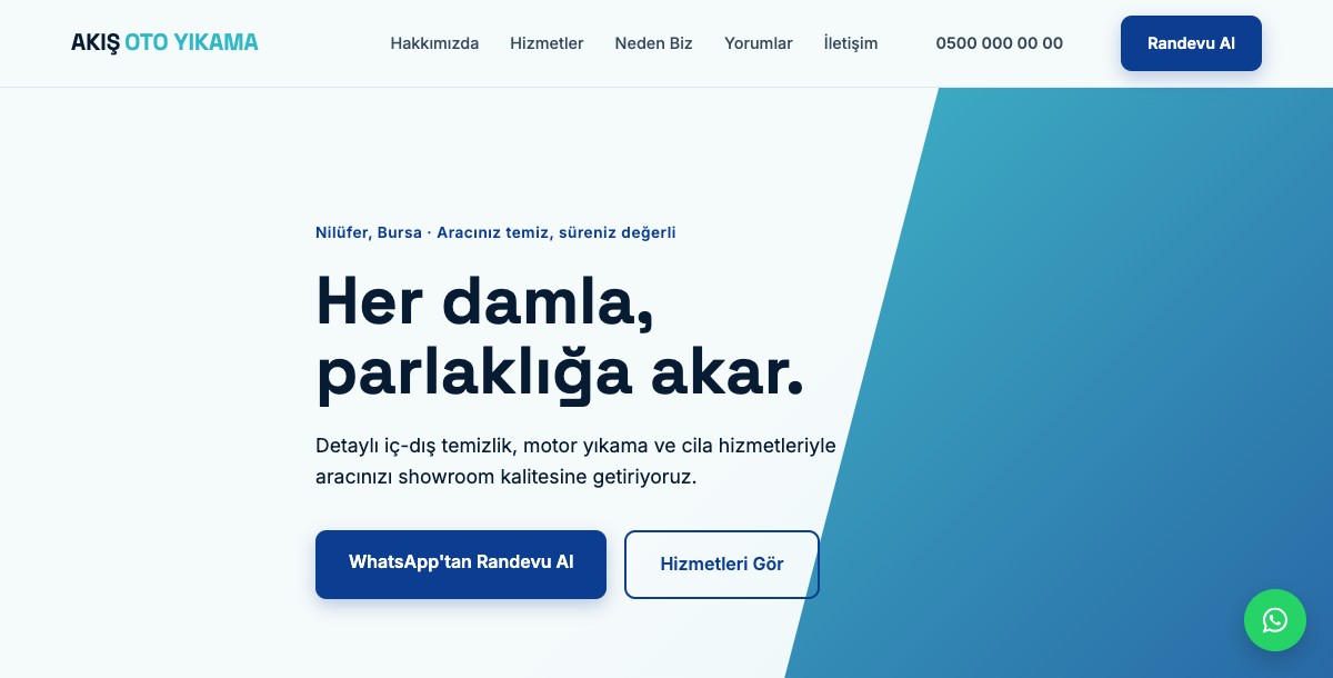 Oto yıkama web sitesi örneği