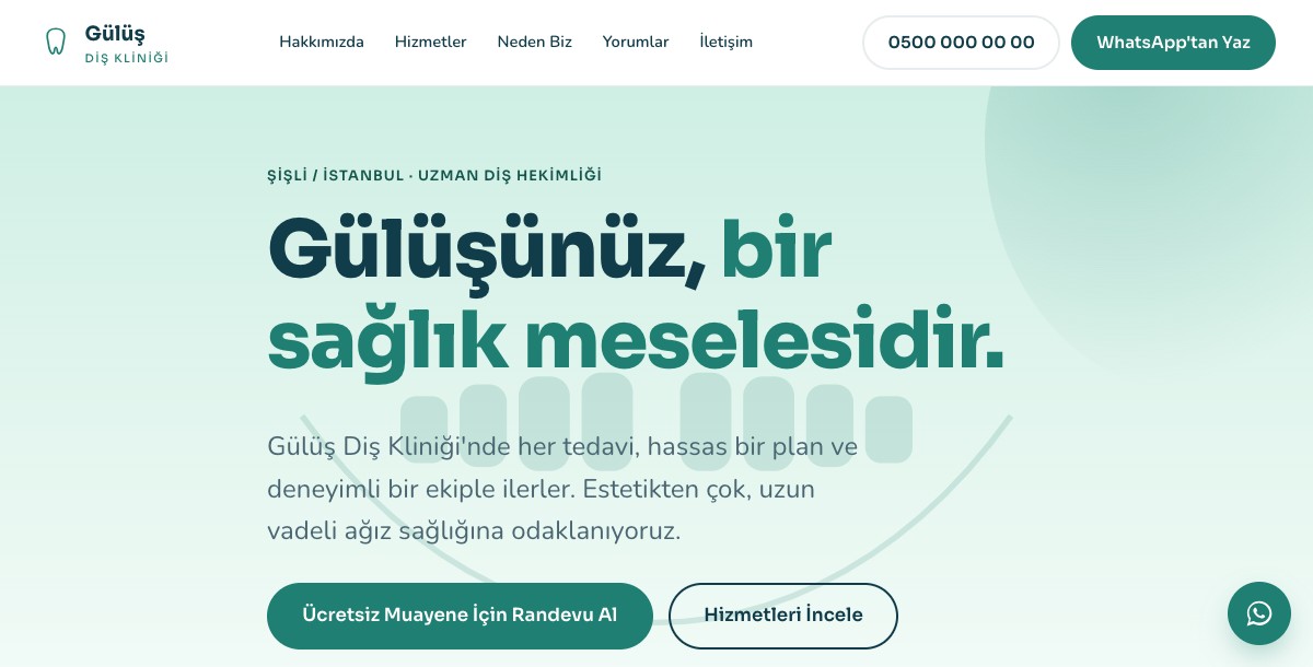 Diş kliniği web sitesi örneği