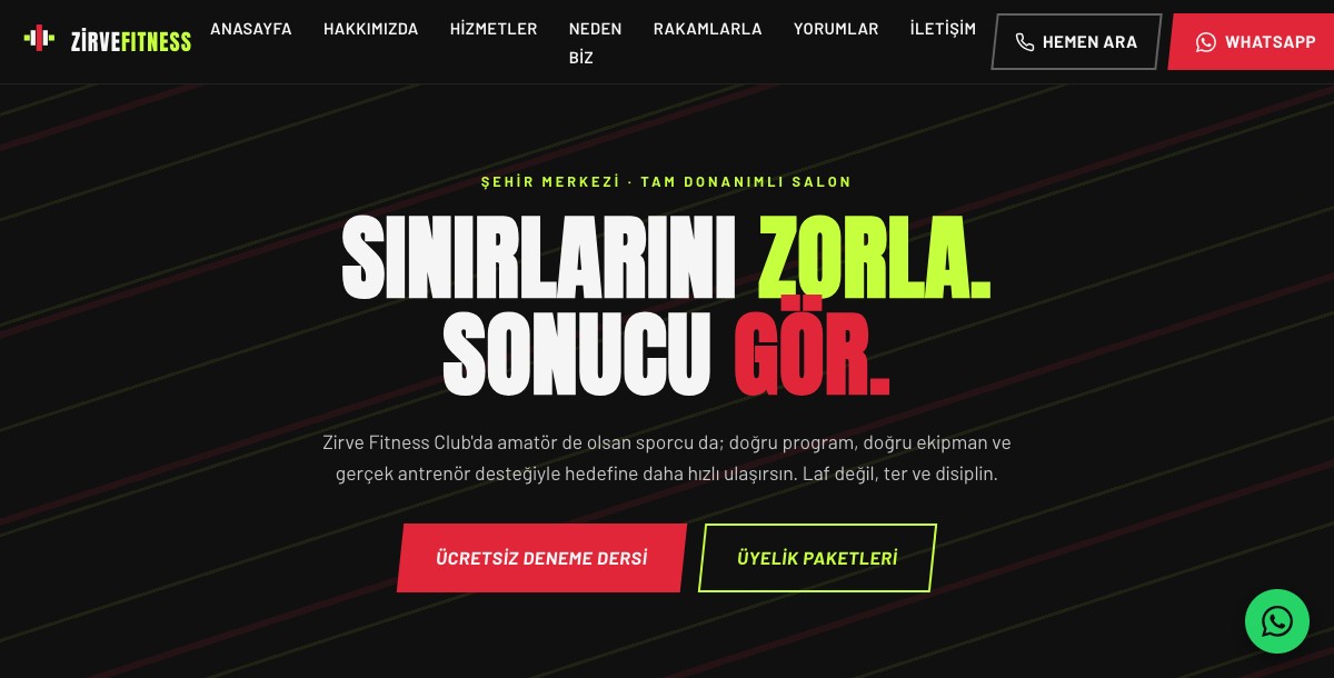 Spor salonu / fitness web sitesi örneği
