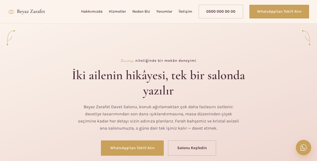 Düğün organizasyon / davet salonu web sitesi örneği